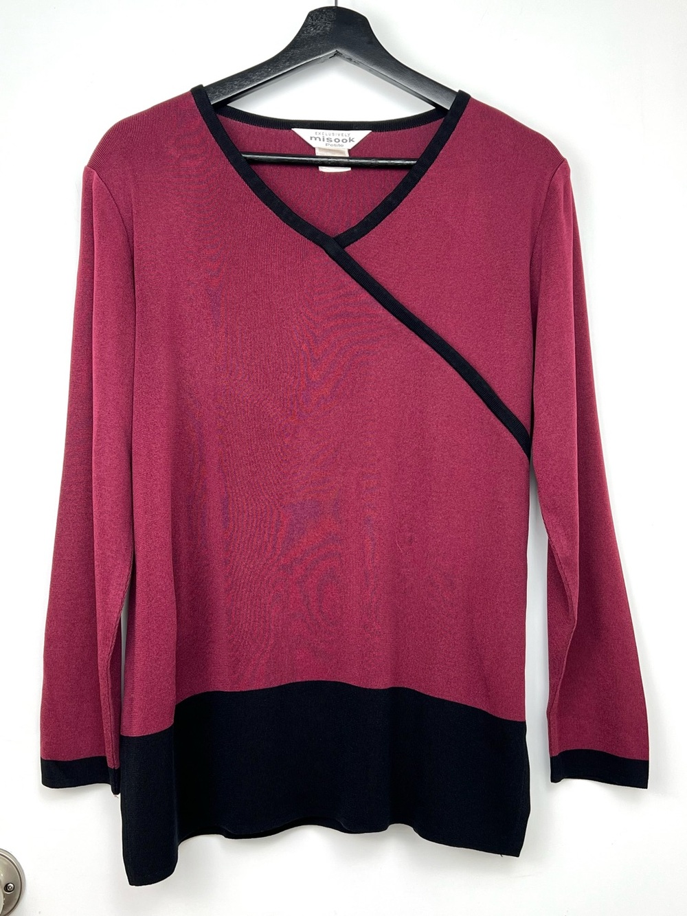 Exclusively Misook Vintage Color Block Fine Knit Tunic Sweater M/L Fuchsia/Black
